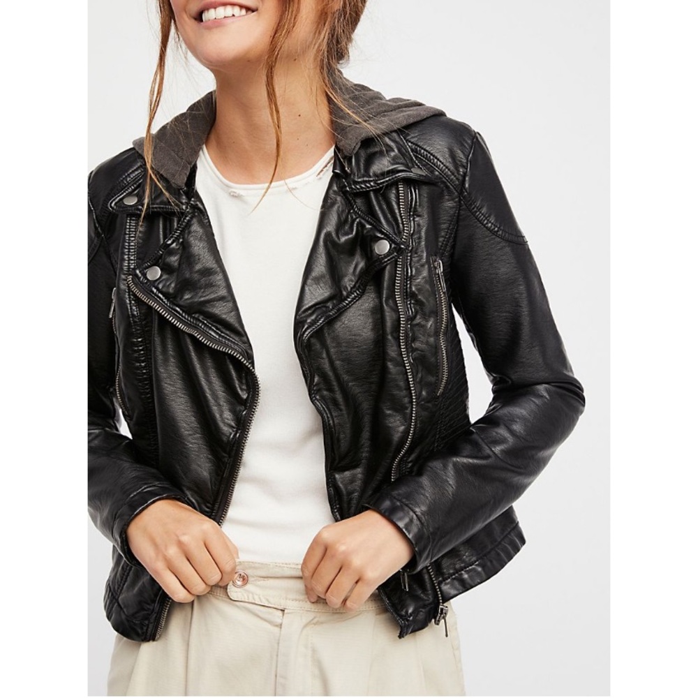 Free People Vegan Hooded Leather Jacket